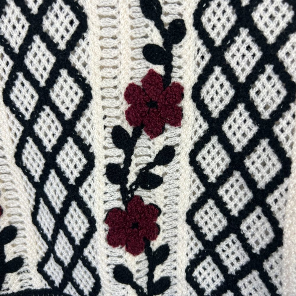 Crochet Sweater Crop Tank Top Floral Size S Y2K 90s Retro Clueless Preppy - Picture 2 of 4